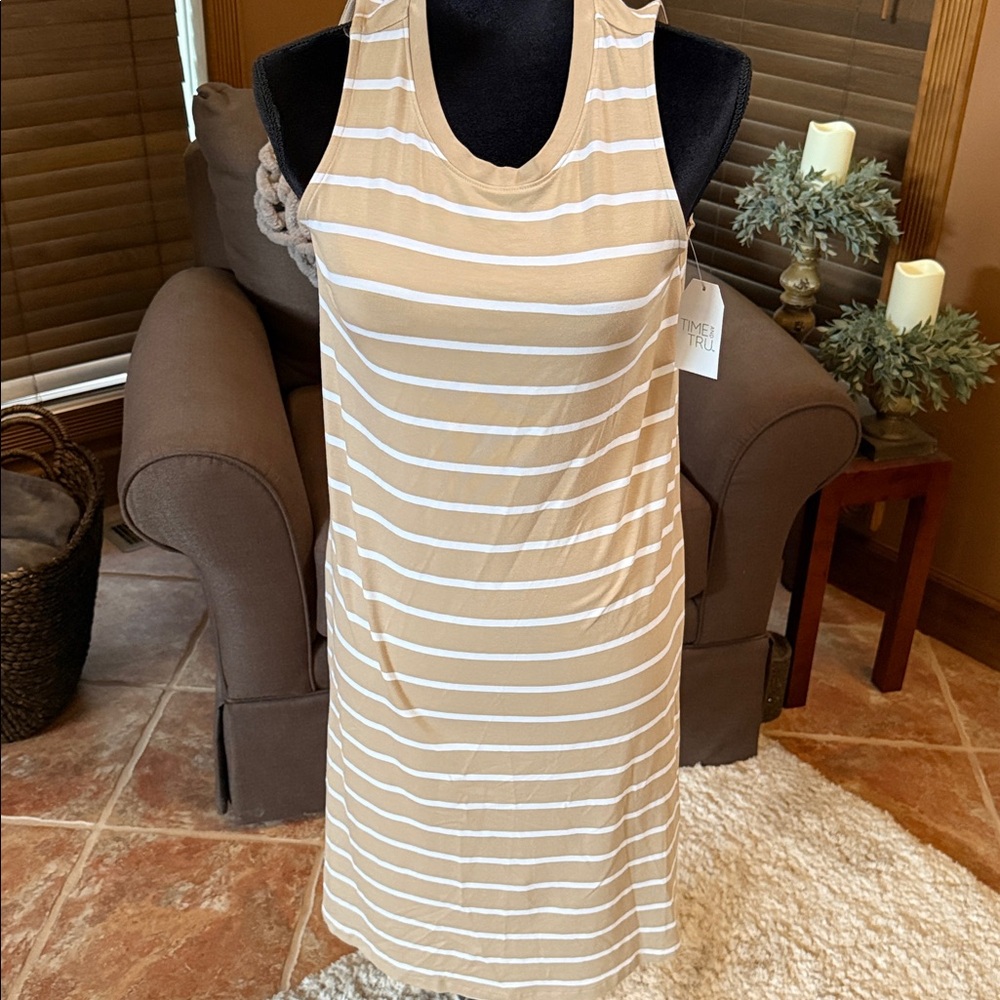 Time and Tru Fresh Taupe & White Stripe Dress